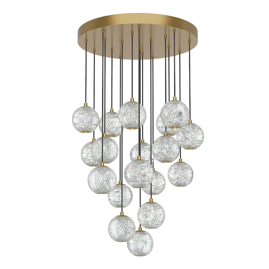 Alora Marni 18 Head LED Multi Pendant, Brass/Clear Carved Acrylic - MP321218NB