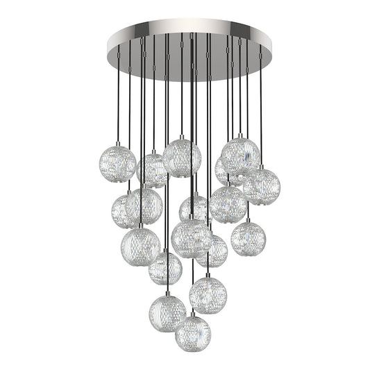 Alora Marni 18 Head LED Multi Pendant, Nickel/Clear Carved Acrylic - MP321218PN