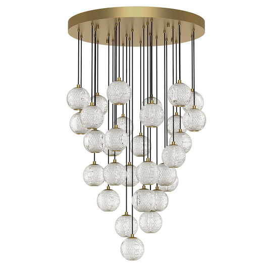 Alora Marni 30 Head LED Multi Pendant, Brass/Clear Carved Acrylic - MP321230NB