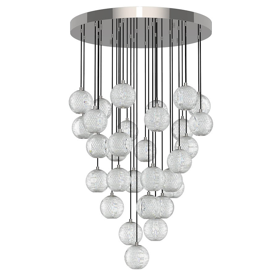 Alora Marni 30 Head LED Multi Pendant, Nickel/Clear Carved Acrylic - MP321230PN