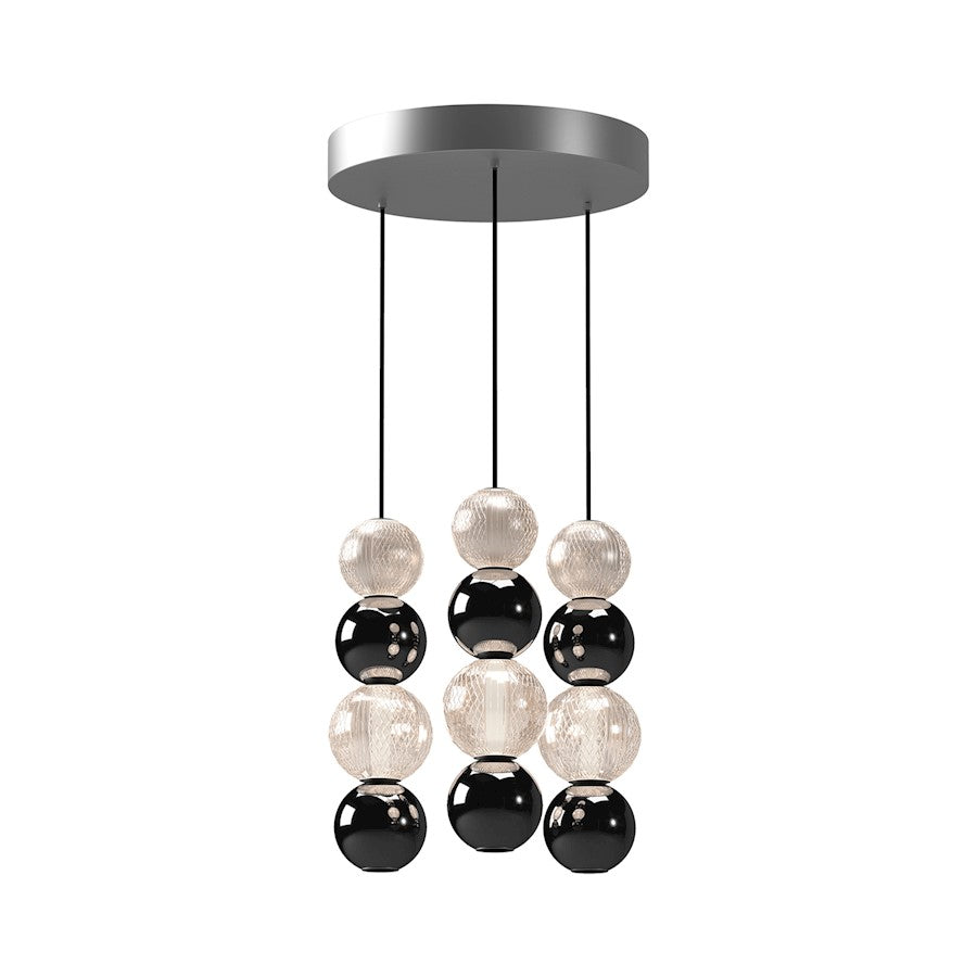 Alora Onyx 3 Head LED Multi Pendant, Nickel/Clear Carved Acrylic - MP321803PN