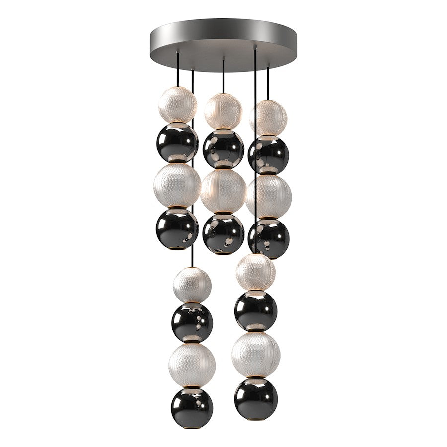 Alora Onyx 5 Head LED Multi Pendant, Nickel/Clear Carved Acrylic - MP321805PN