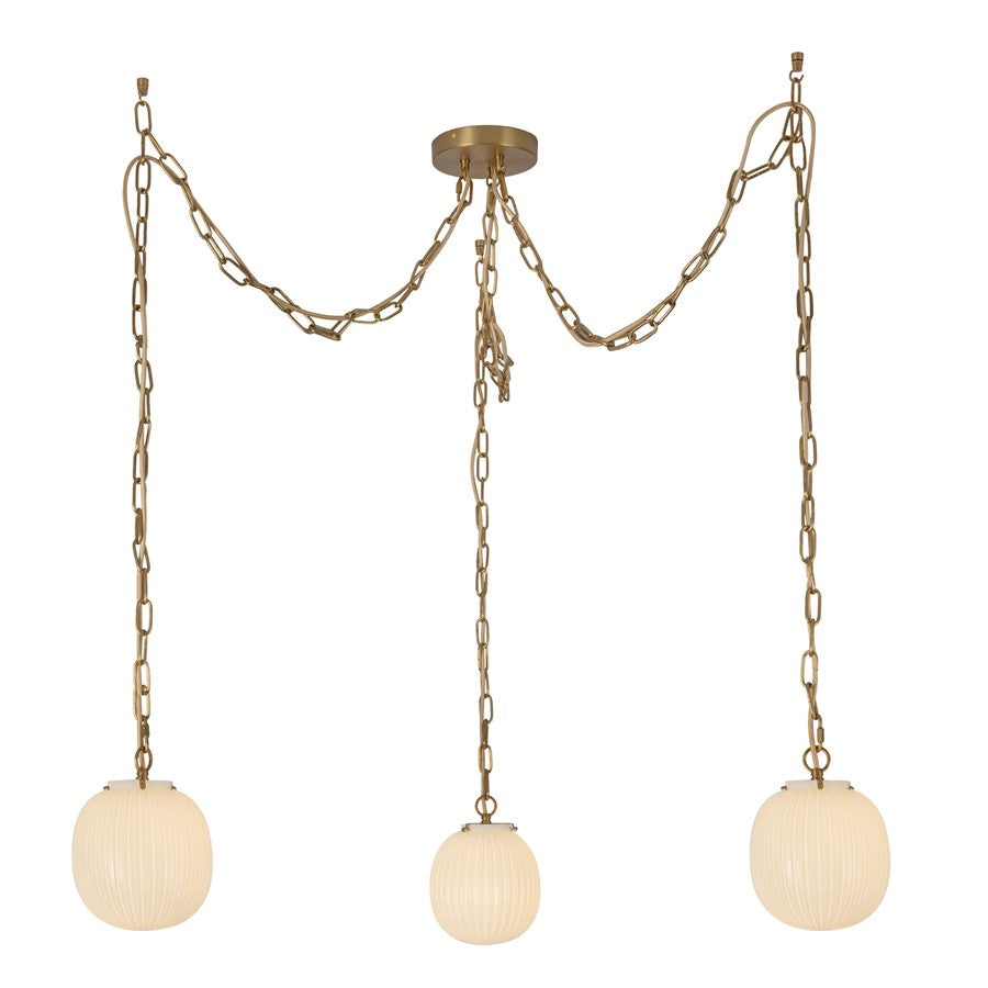 Kuzco Cherise 3Lt 7" Socket Multi Pendant, Gold/Glossy Opal Glass
