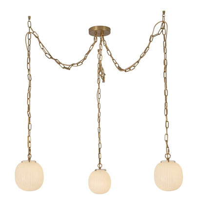 Kuzco Cherise 3Lt 7" Socket Multi Pendant, Gold/Glossy Opal Glass