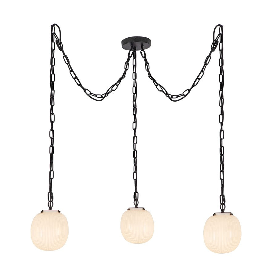 Kuzco Cherise 3Lt 7" Socket Multi Pendant, Black/Glossy Opal