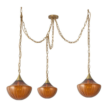 Kuzco Farrah 3-Lt Gold Multi-Lt Pendant, Brushed Gold/Amber