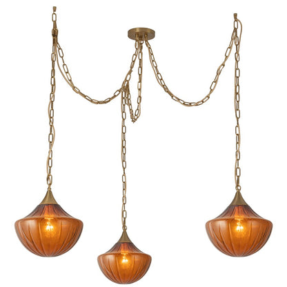 Kuzco Farrah 3-Lt Gold Multi-Lt Pendant, Brushed Gold/Amber