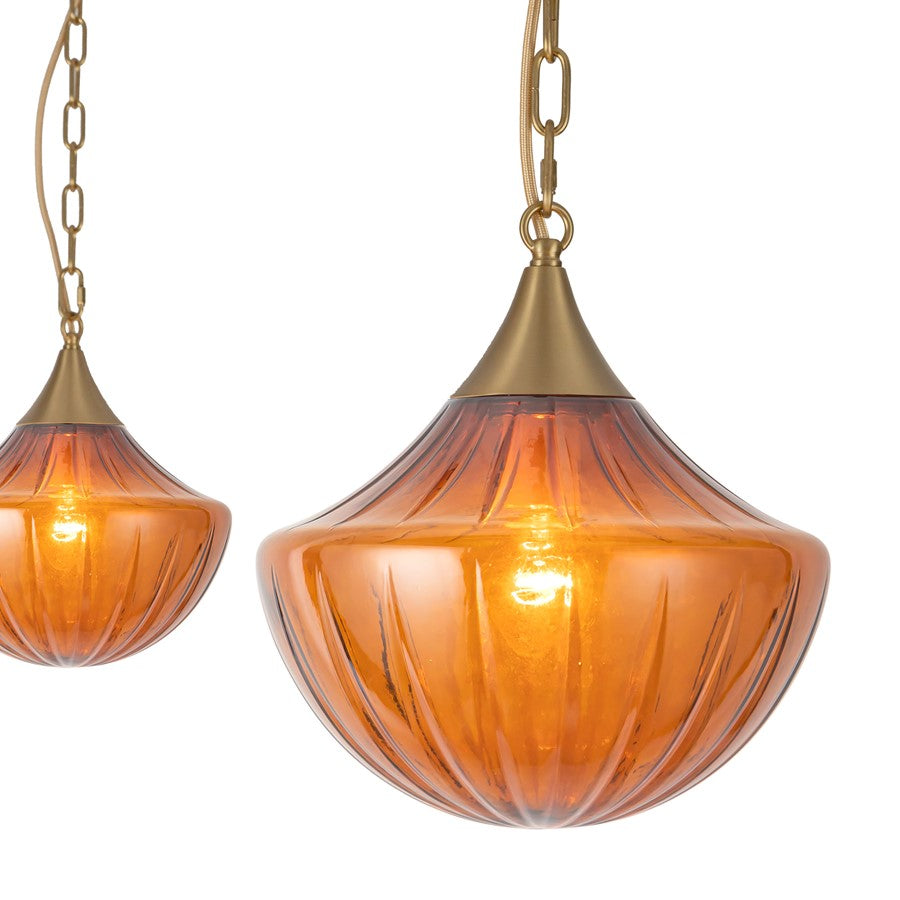 Kuzco Farrah 3-Lt Gold Multi-Lt Pendant, Brushed Gold/Amber
