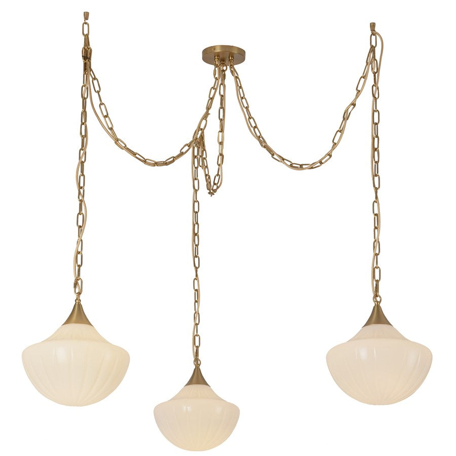 Kuzco Farrah 3Lt Socket Multi Pendant, Gold/Glossy Opal Glass