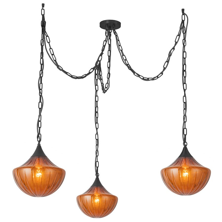 Kuzco Farrah 3-Lt Black Multi-Lt Pendant, Matte Black/Amber