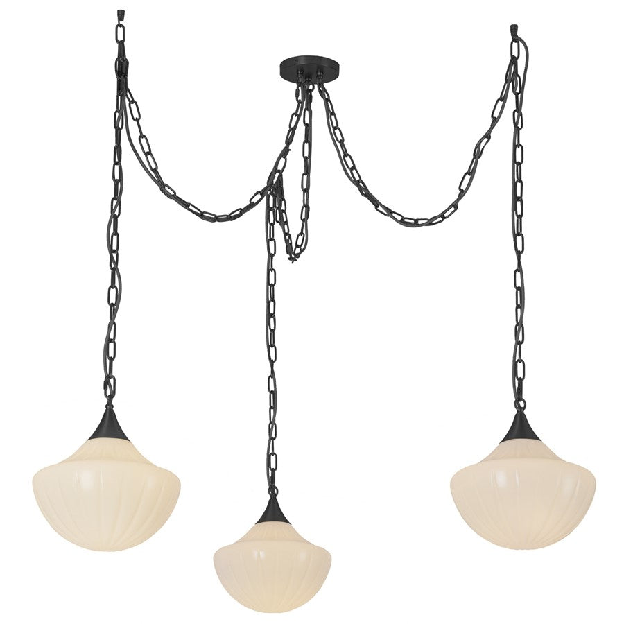 Kuzco Farrah 3Lt Socket Multi Pendant, Black/Glossy Opal Glass