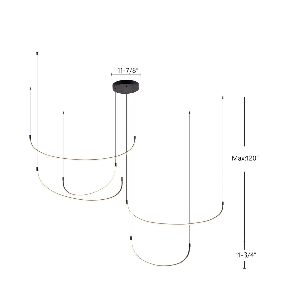 Kuzco Talis 90in 1-Light LED Multi Pendant | Minimal Brushed Nickel and U-Shaped Bar | Kitchen Island & Dining Room | 10400lm | Model MP89590-BN