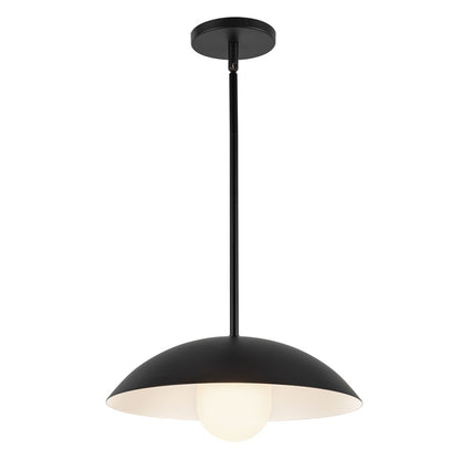 Kuzco Umbra 14" Blk Pendant, Blk/Opal Glass - PD10814-BK-OP