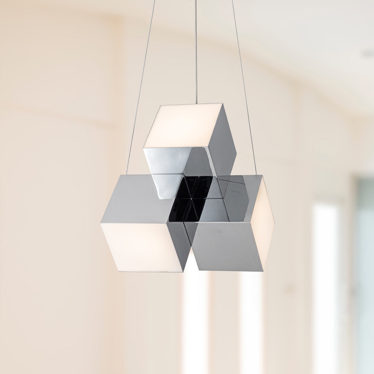 Kuzco Tetra 16in 1-Light Pendant | Chrome Steel and Frosted Acrylic | Kitchen Island & Dining Room | 11 x 16 x 14 in | Model PD20616-CH-UNV