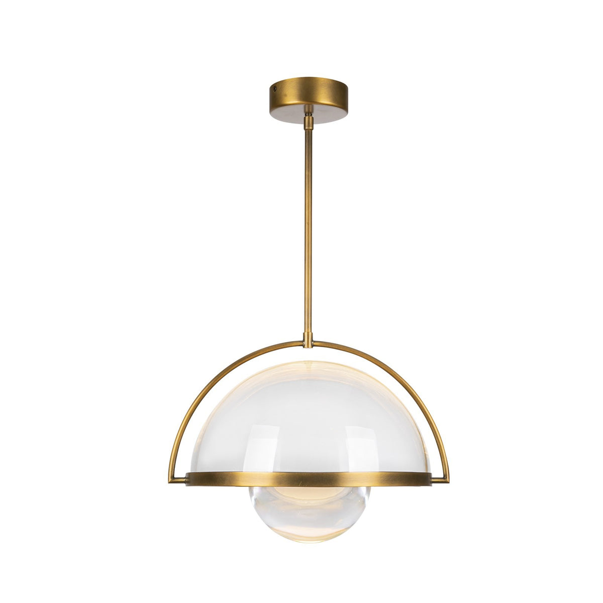 Kuzco Bowery 16in 1-Light Pendant | Mid-Century Vintage Brass Steel and Clear Glass | Kitchen Island & Dining Room | Model PD20716-VB-UNV