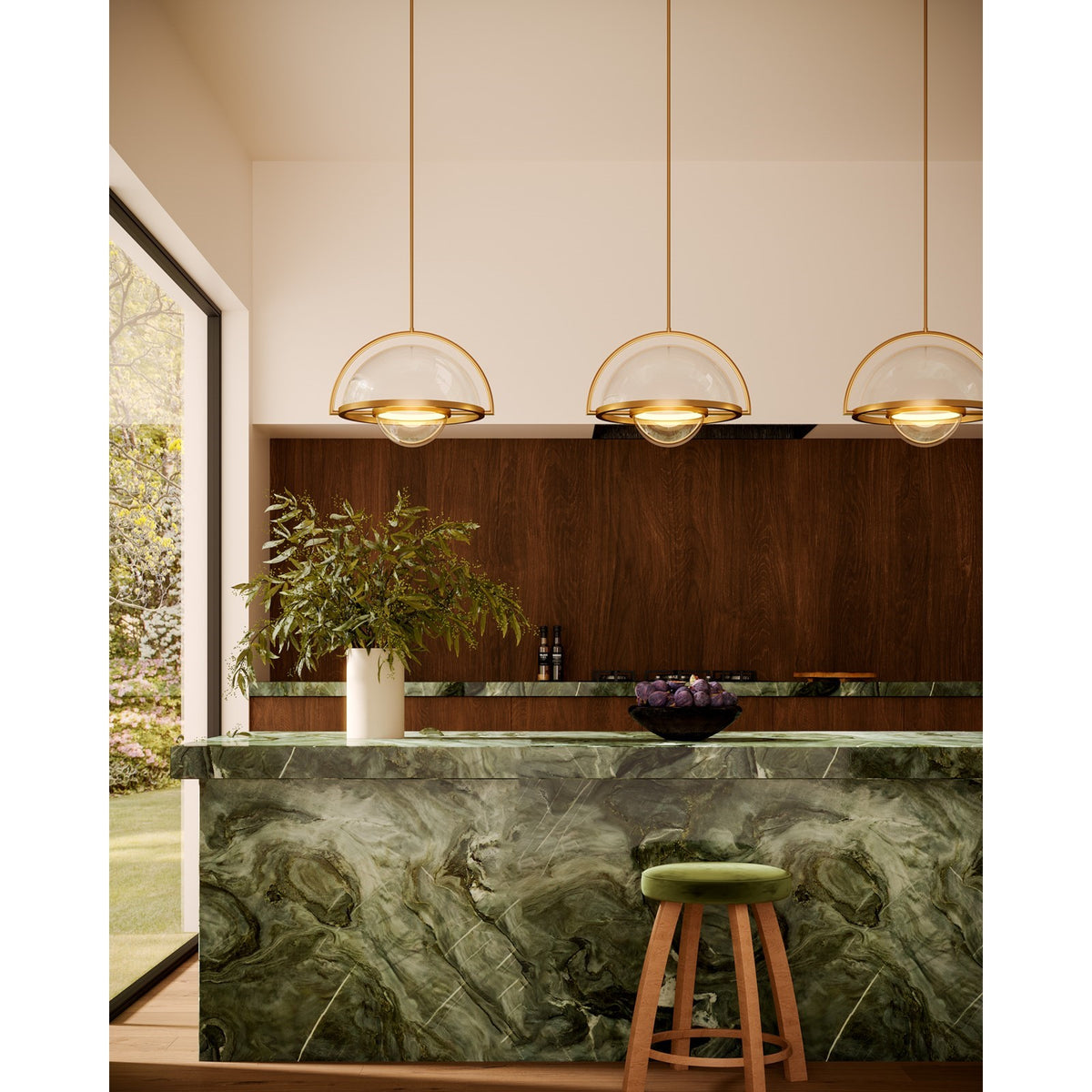 Kuzco Bowery 16in 1-Light Pendant | Mid-Century Vintage Brass Steel and Clear Glass | Kitchen Island & Dining Room | Model PD20716-VB-UNV