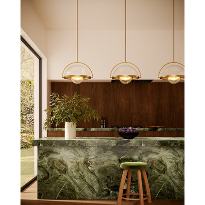 Kuzco Bowery 16in 1-Light Pendant | Mid-Century Vintage Brass Steel and Clear Glass | Kitchen Island & Dining Room | Model PD20716-VB-UNV