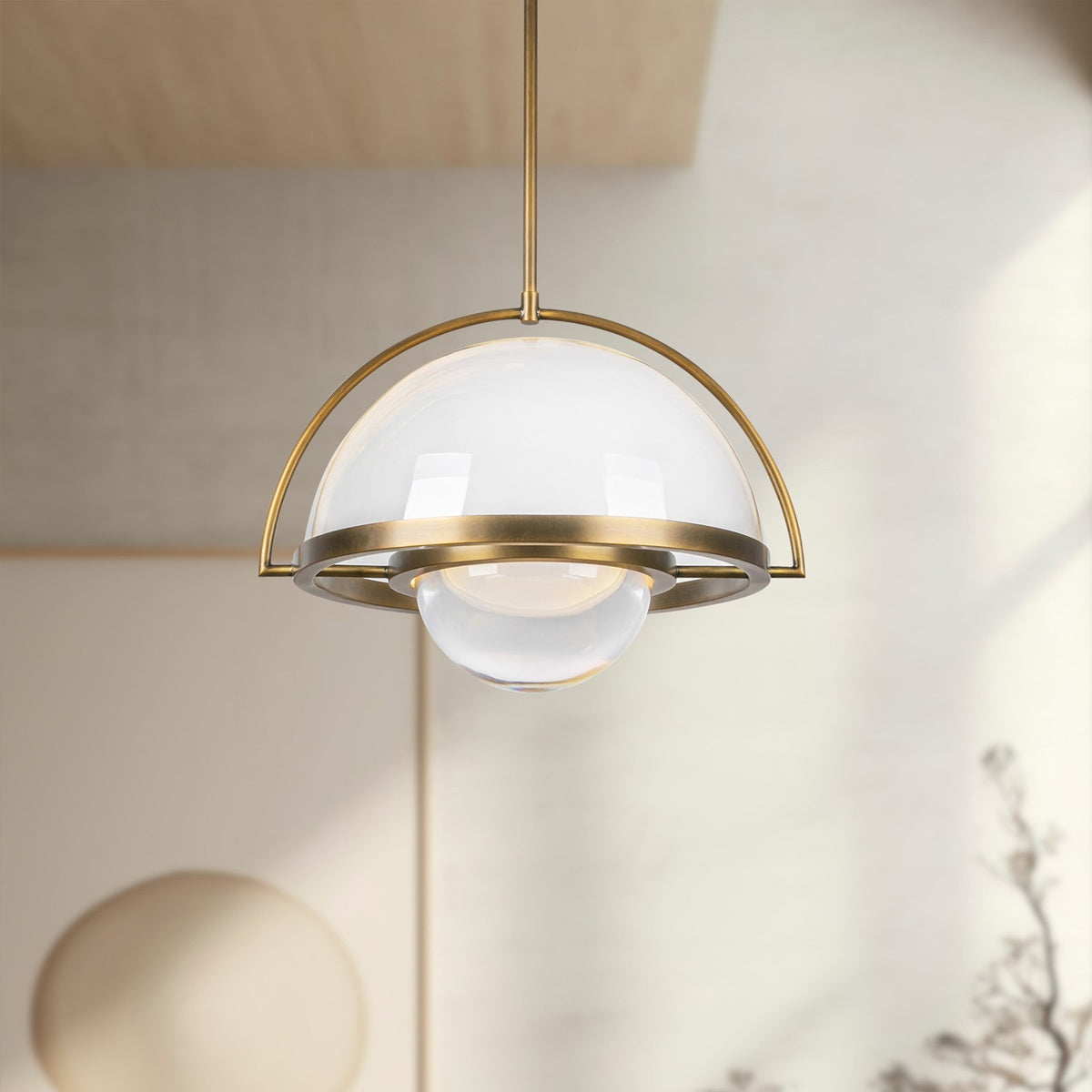 Kuzco Bowery 16in 1-Light Pendant | Mid-Century Vintage Brass Steel and Clear Glass | Kitchen Island & Dining Room | Model PD20716-VB-UNV