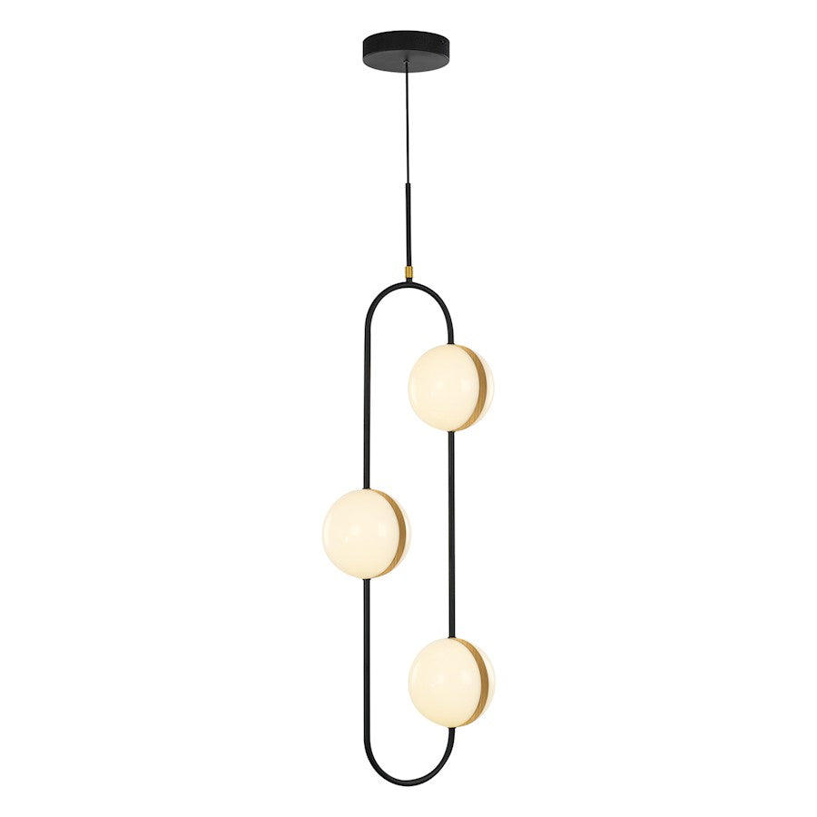 Alora Tagliato 3 Head LED Pendant, Black/Gold/Frosted Acrylic - PD302003MBBG