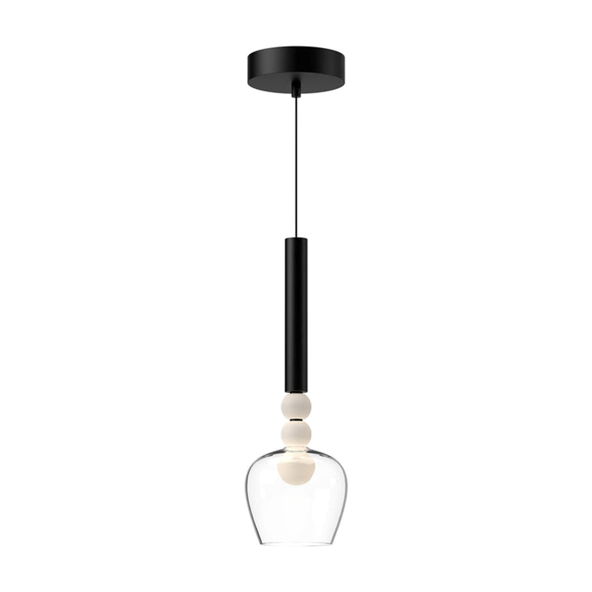 Kuzco Rise 17in 1-Light LED Pendant | Modern Black Aluminum and Clear Glass with White Diffuser | Kitchen Island & Dining Room | Model PD30501-BK-CL