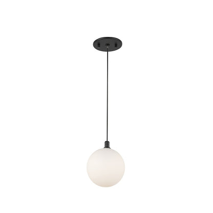 Kuzco Bolla 6in 1-Light Pendant | Modern Black Steel and Opal Glass | Kitchen Island & Dining Room | 5.5 x 5.5 x 6 in | Model PD3106-BK-OP