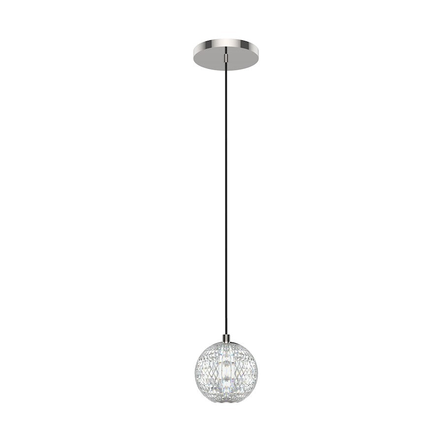 Alora Marni 5" LED Pendant, Polished Nickel/Clear Carved Acrylic - PD321201PN