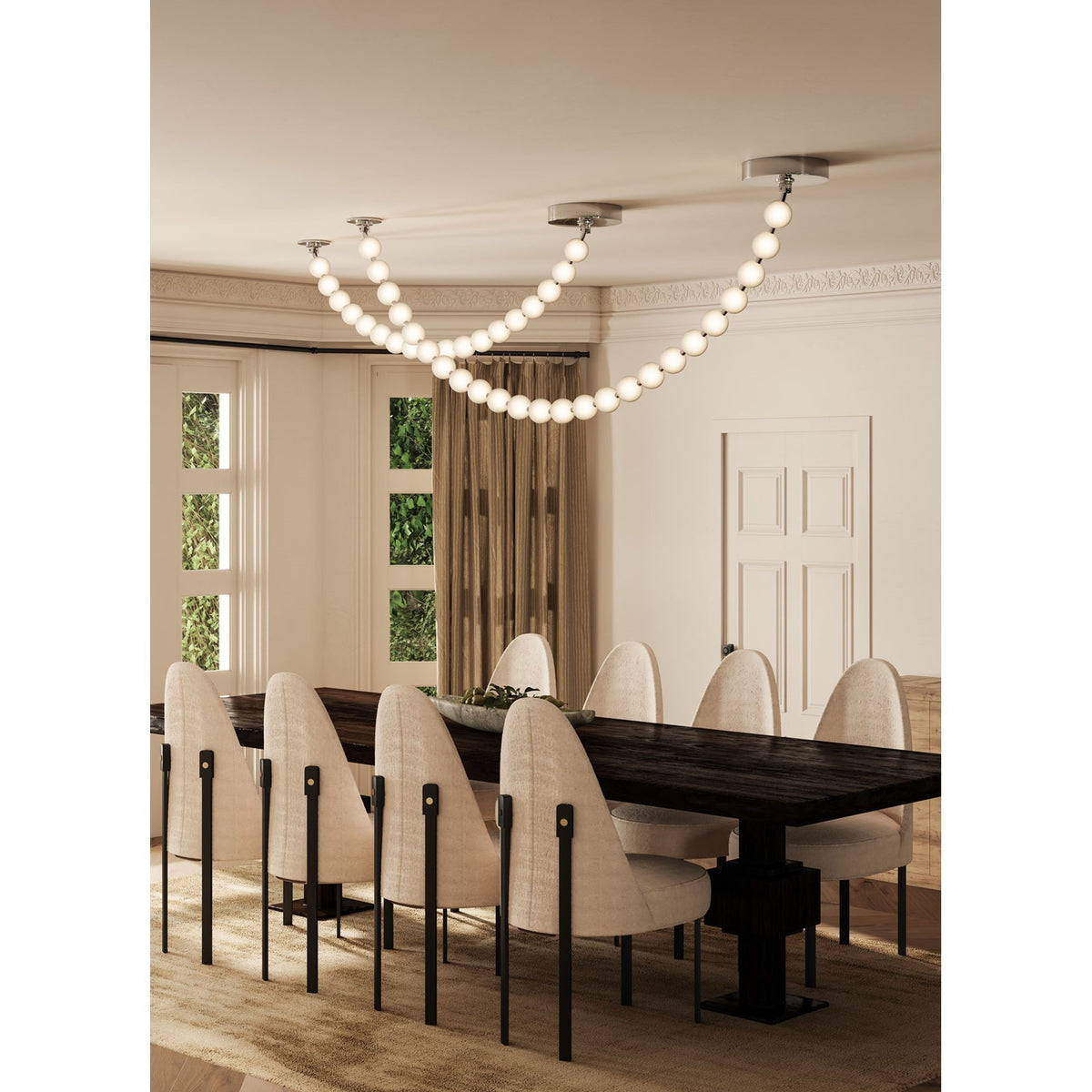 Kuzco Akoya 62in 30-Light LED Pendant | Chrome Steel and Frosted PC Diffuser | Kitchen Island & Dining Room | 62 x 3 x 3 in | Model PD321718CH-UNV-010