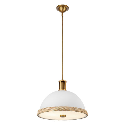 Alora Doral 2 Light 16" Pendant, White/Vintage Brass/Frosted - PD331016MWVB