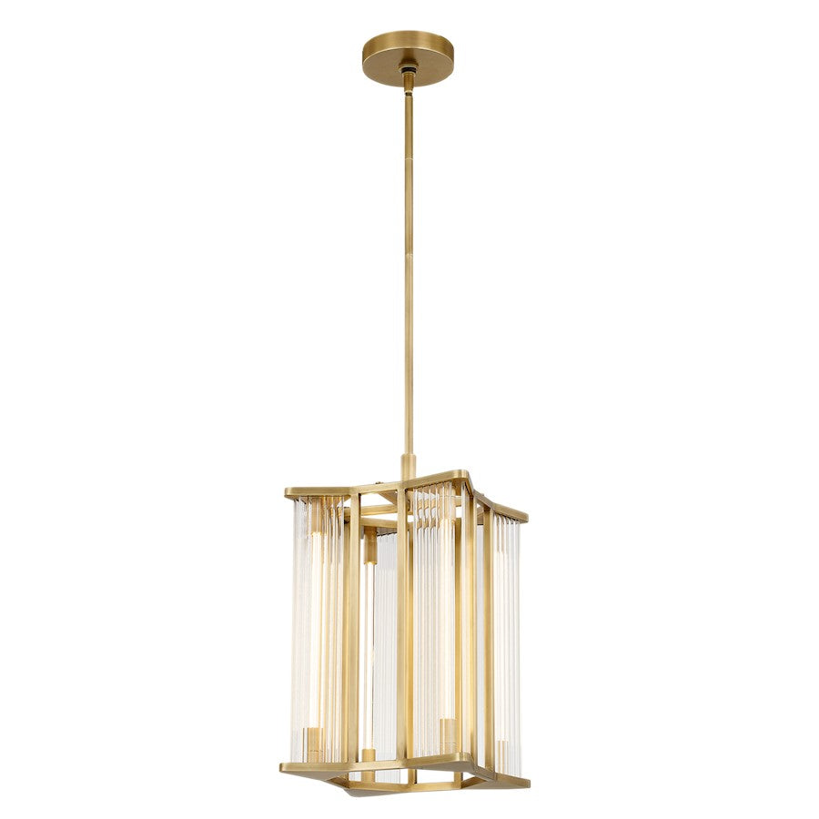 Alora Sabre 11" LED Pendant, Ribbed/Vintage Brass/Clear - PD339415VBCR