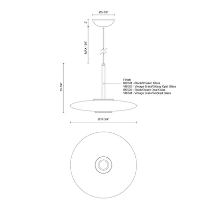 Kuzco Kyoto 18in 1-Light Pendant | Black Aluminum and Glossy Opal Glass | Kitchen Island & Dining Room | Model PD37018-BK-GO-3WCCT-UNV