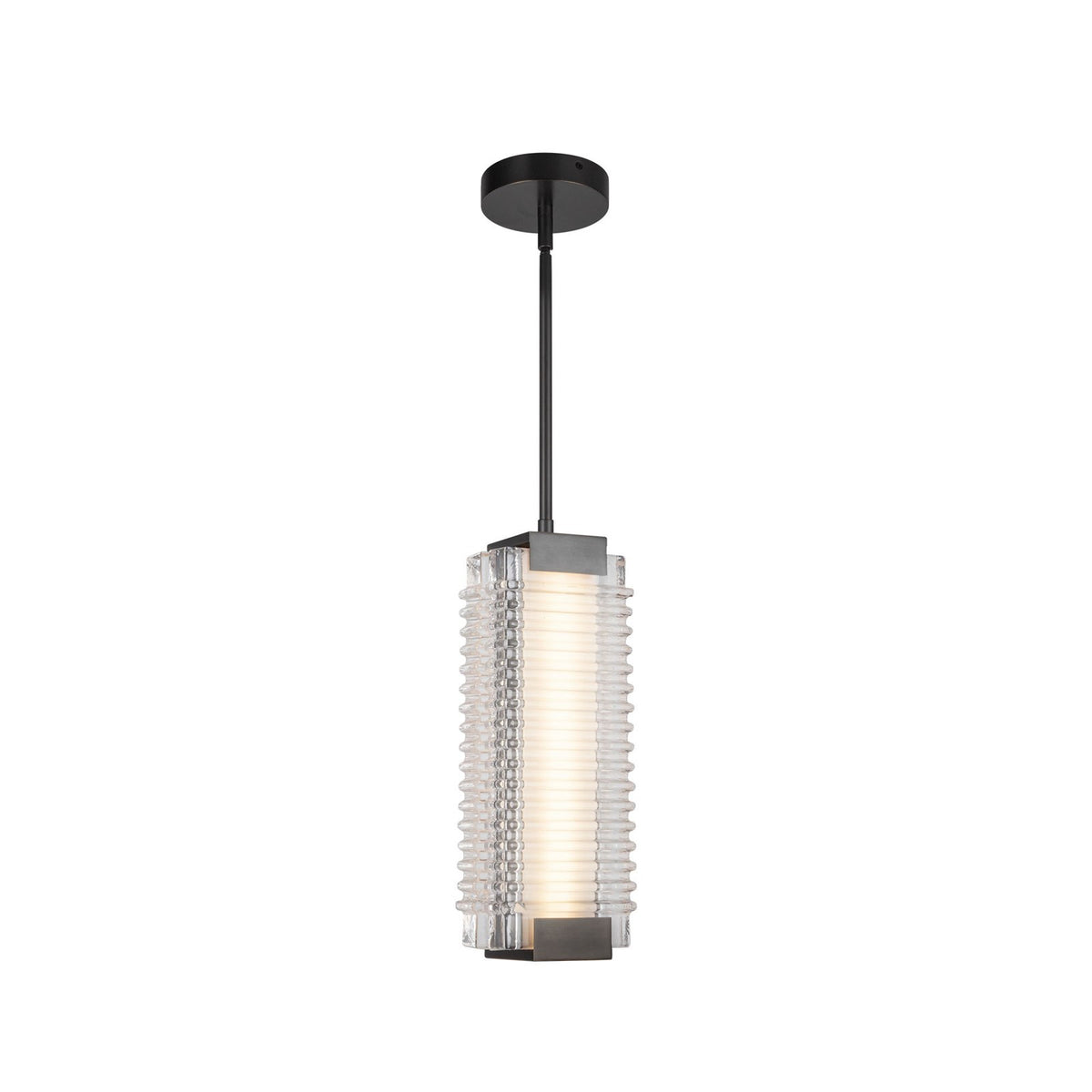 Kuzco Alai 16in 1-Light Pendant | Urban Bronze Steel and Clear Ribbed Glass | Kitchen Island & Dining Room | Model PD374316UBCR-UNV