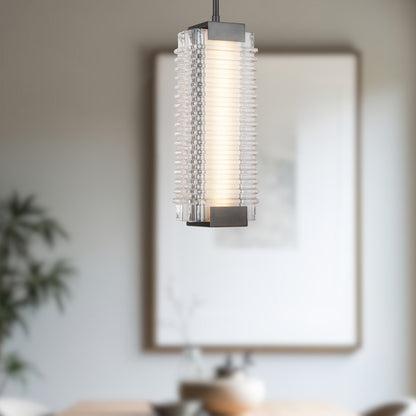 Kuzco Alai 16in 1-Light Pendant | Urban Bronze Steel and Clear Ribbed Glass | Kitchen Island & Dining Room | Model PD374316UBCR-UNV