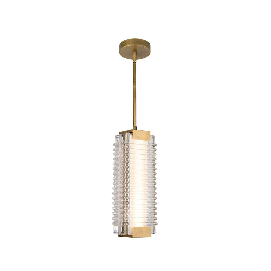 Kuzco Alai 16in 1-Light Pendant | Vintage Brass Steel and Clear Ribbed Glass | Kitchen Island & Dining Room | Model PD374316VBCR-UNV
