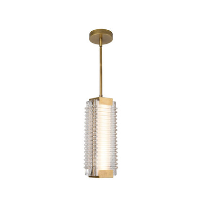 Kuzco Alai 16in 1-Light Pendant | Vintage Brass Steel and Clear Ribbed Glass | Kitchen Island & Dining Room | Model PD374316VBCR-UNV