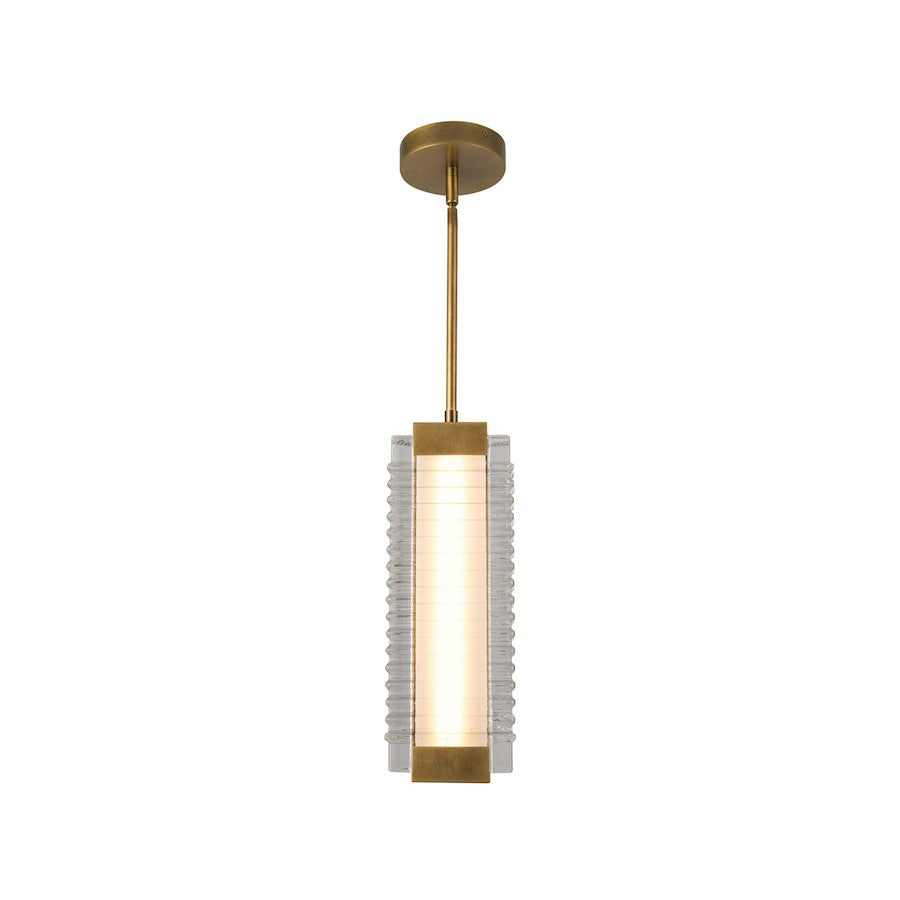 Kuzco Alai 16in 1-Light Pendant | Vintage Brass Steel and Clear Ribbed Glass | Kitchen Island & Dining Room | Model PD374316VBCR-UNV