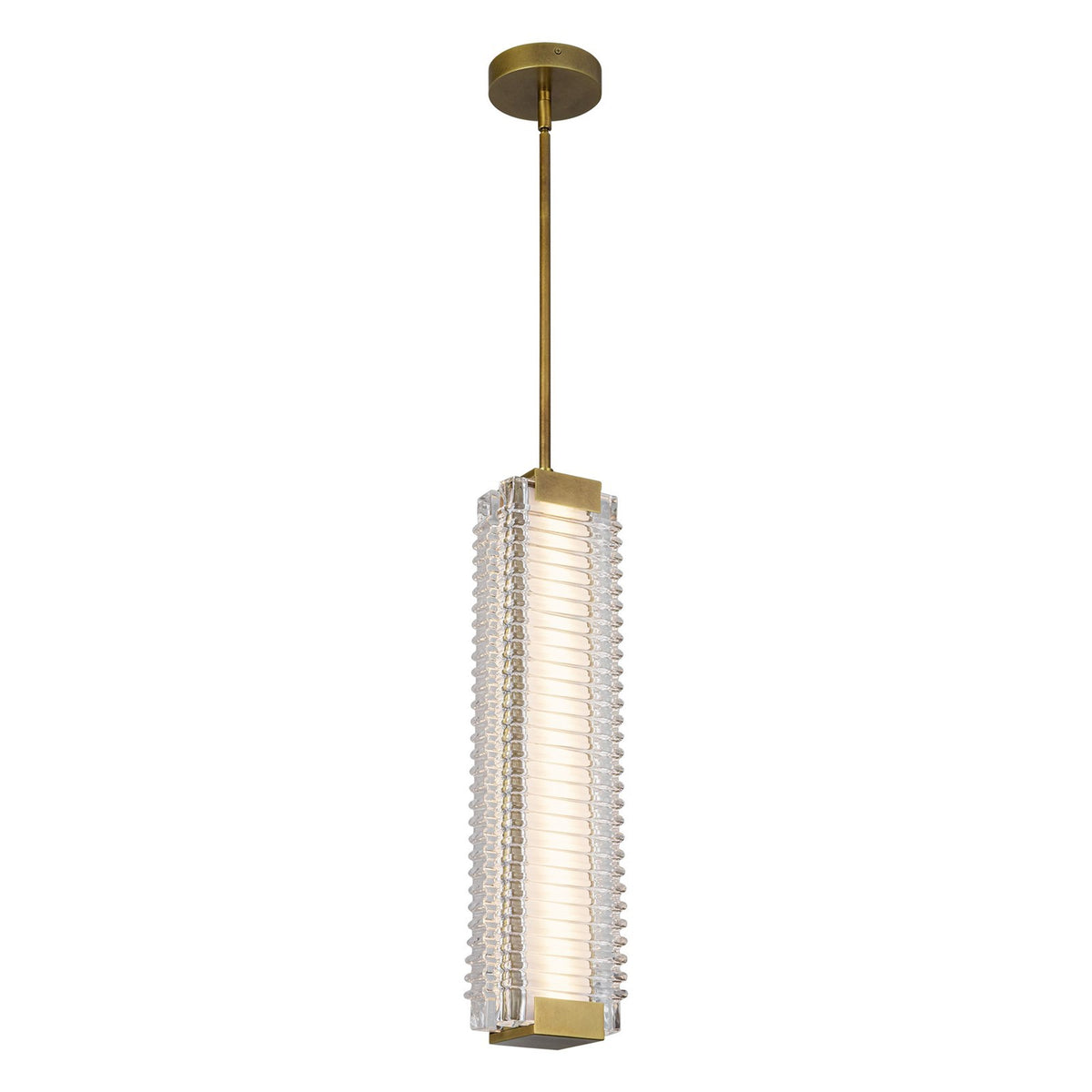Kuzco Alai 24in 1-Light Pendant | Vintage Brass Steel and Clear Ribbed Glass | Kitchen Island & Dining Room | Model PD374624VBCR-UNV