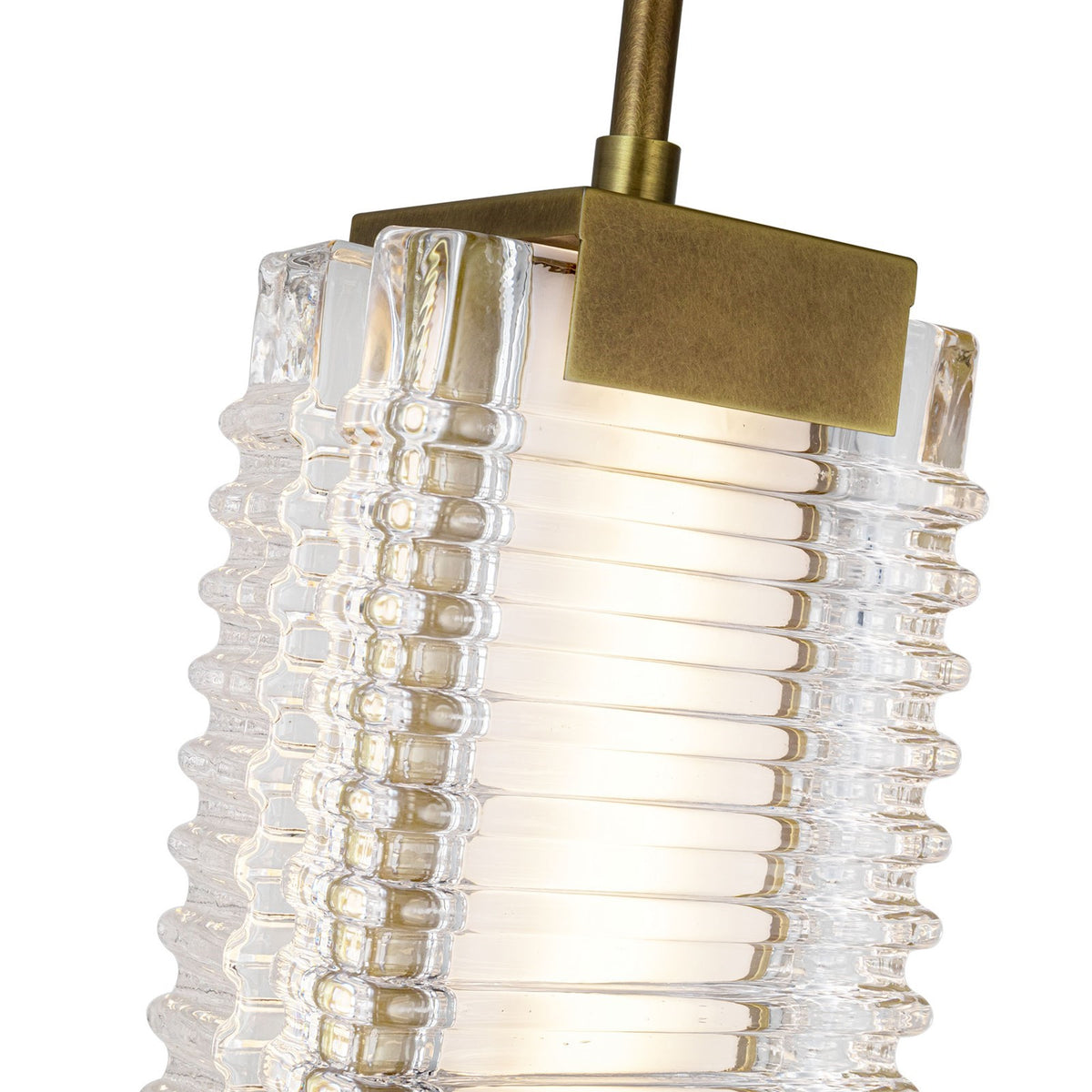 Kuzco Alai 24in 1-Light Pendant | Vintage Brass Steel and Clear Ribbed Glass | Kitchen Island & Dining Room | Model PD374624VBCR-UNV