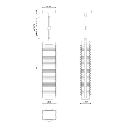 Kuzco Alai 24in 1-Light Pendant | Vintage Brass Steel and Clear Ribbed Glass | Kitchen Island & Dining Room | Model PD374624VBCR-UNV