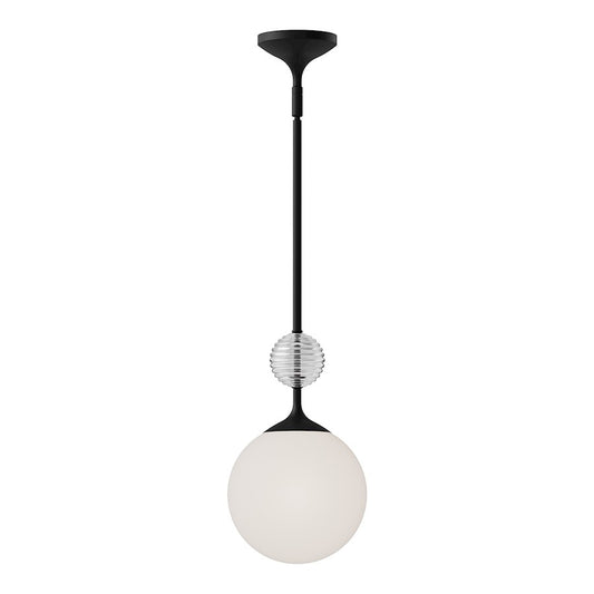 Alora Mood Celia 1 Light 8" Pendant, Black/Opal/Opal/Clear Ribbed - PD415308MBOP