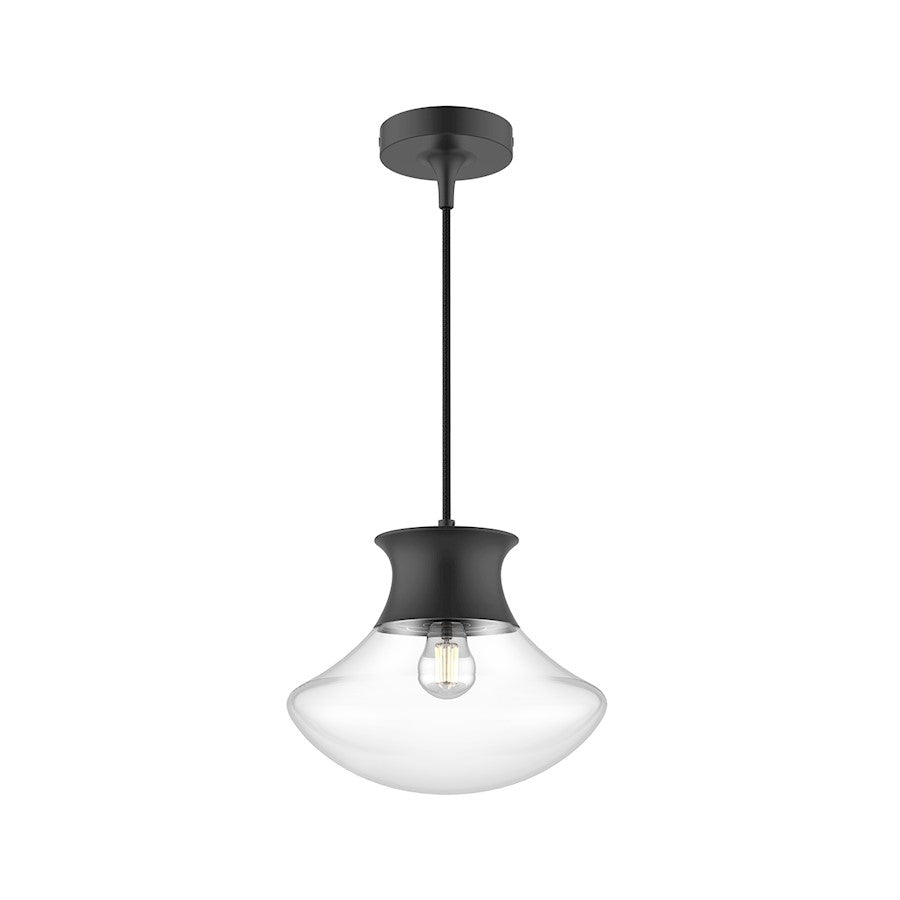 Alora Mood Marcel 1 Light 11" Pendant, Matte Black/Clear - PD464012MB