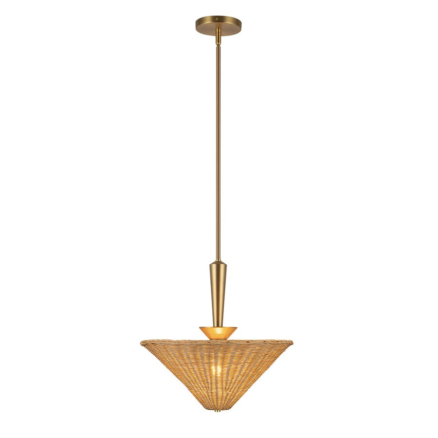 Kuzco Bridgette 16" Socket Pendant, Gold/Rattan/Rattan Shade - PD497016BGRA