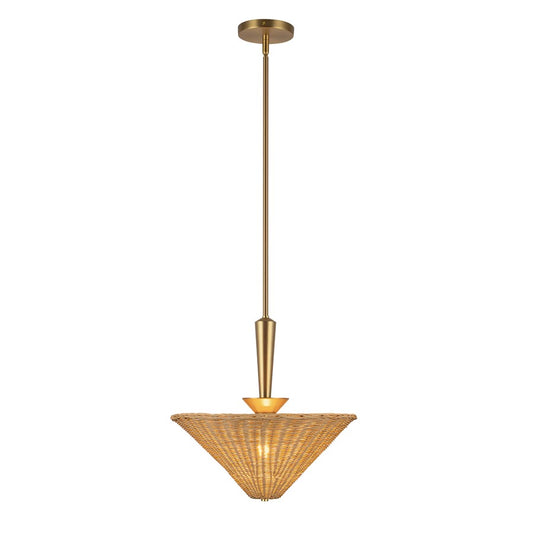 Kuzco Bridgette 16" Socket Pendant, Gold/Rattan/Rattan Shade - PD497016BGRA