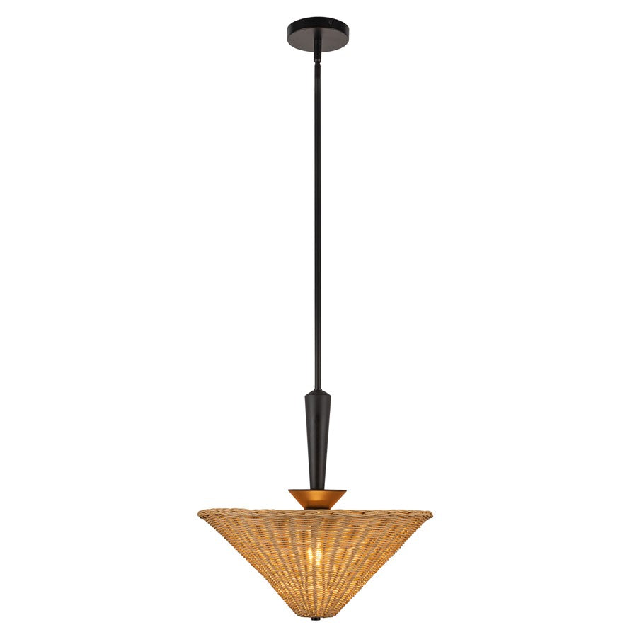 Kuzco Bridgette 16" Socket Pendant, Black/Rattan/Rattan Shade - PD497016MBRA