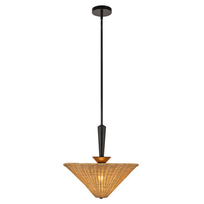 Kuzco Bridgette 16" Socket Pendant, Black/Rattan/Rattan Shade - PD497016MBRA