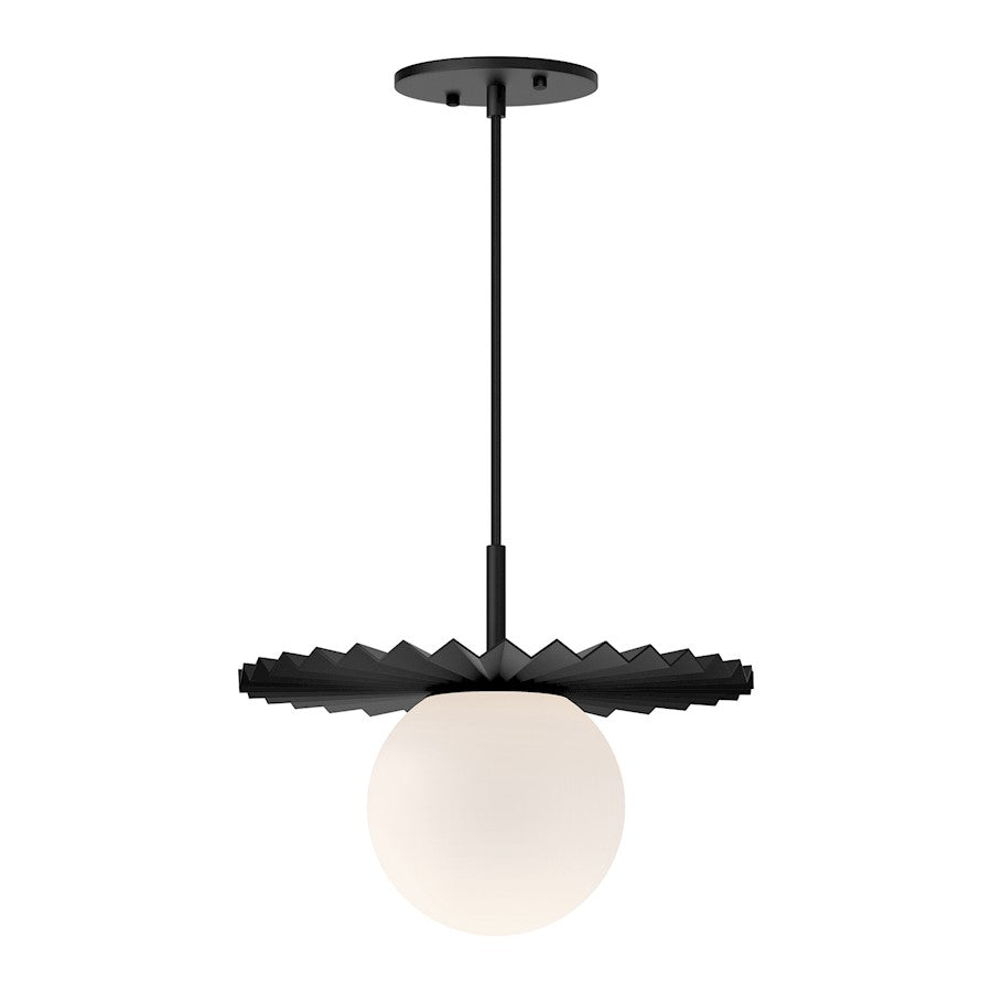 Alora Mood Plume 1 Light 12" Pendant, Matte Black/Opal Matte/Opal - PD501212MBOP