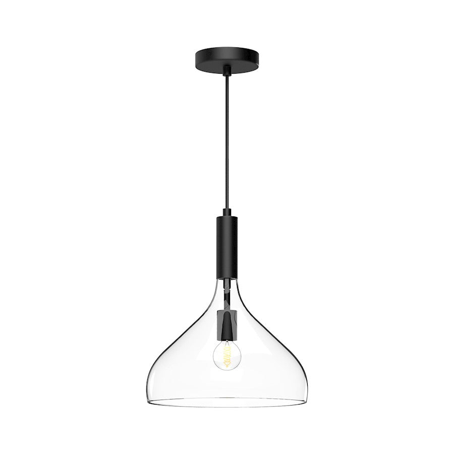 Alora Mood Belleview 1 Light 12" Pendant, Clear/Matte Black/Opal - PD532312MBCL