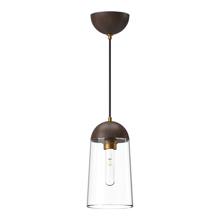 Alora Mood Emil 1 Light 6" Pendant, Aged Gold/Walnut/Clear - PD542207AGWT