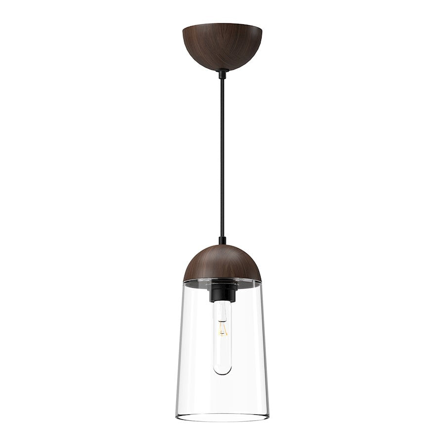 Alora Mood Emil 1 Light 6" Pendant, Matte Black/Walnut/Clear - PD542207MBWT