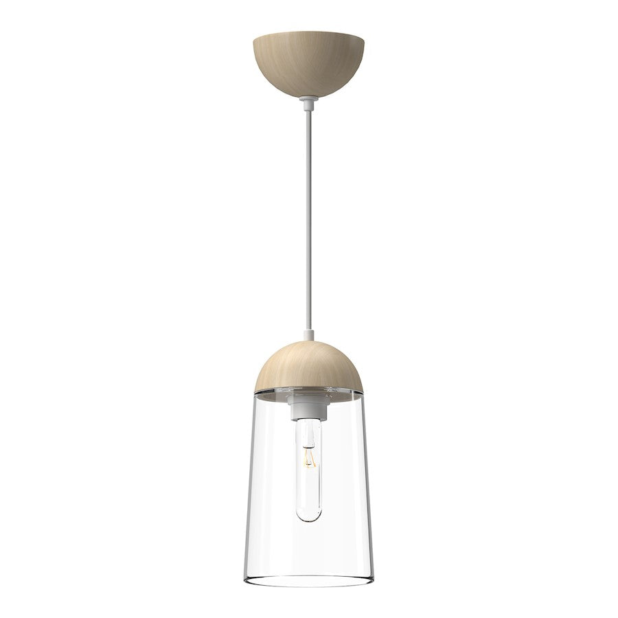 Alora Mood Emil 1 Light 6" Pendant, White/White Oak/Clear - PD542207WHWK