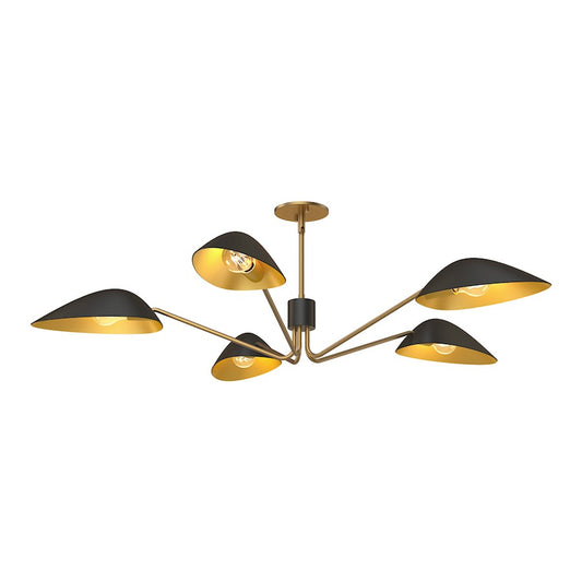 Alora Mood Oscar 5 Light 46" Pendant, Aged Gold/Matte Black - PD550545MBAG